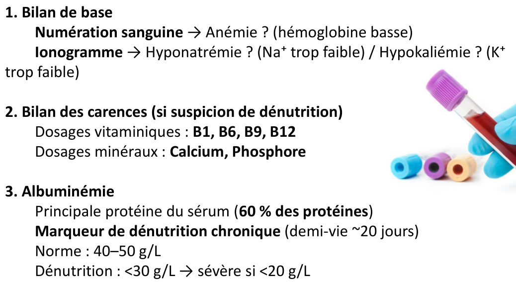 Les trois étages du bilan biologique dans le support.