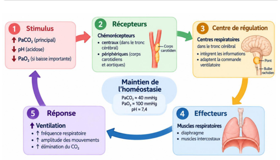 Bilan de la régulation : stimulus, récepteurs, centre, effecteurs, réponse et homéostasie
